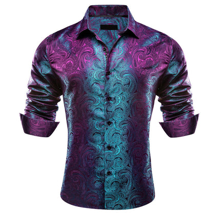 Purple Teal Paisley Silk Men's Dress Shirt shirt    - Sophisticated Gentlemen