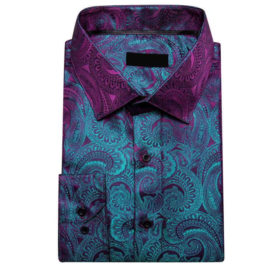 Purple Teal Paisley Silk Men's Dress Shirt shirt    - Sophisticated Gentlemen