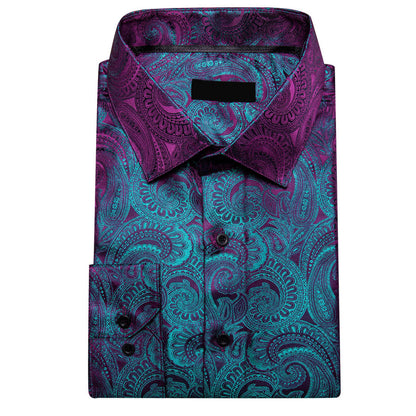 Purple Teal Paisley Silk Men's Dress Shirt shirt    - Sophisticated Gentlemen