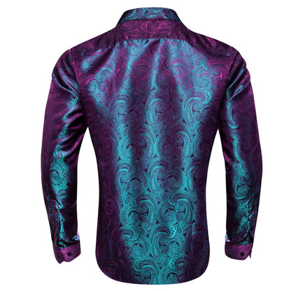 Purple Teal Paisley Silk Men's Dress Shirt shirt    - Sophisticated Gentlemen