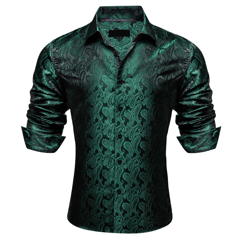Sapphire Pine Green Paisley Silk Dress Shirt shirt    - Sophisticated Gentlemen