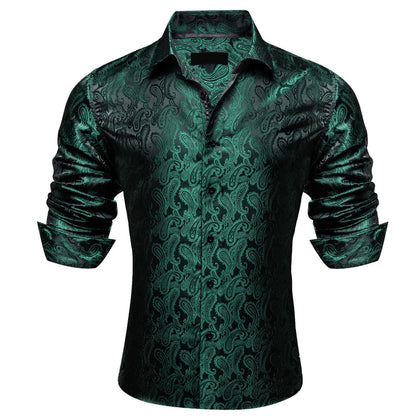 Sapphire Pine Green Paisley Silk Dress Shirt shirt    - Sophisticated Gentlemen