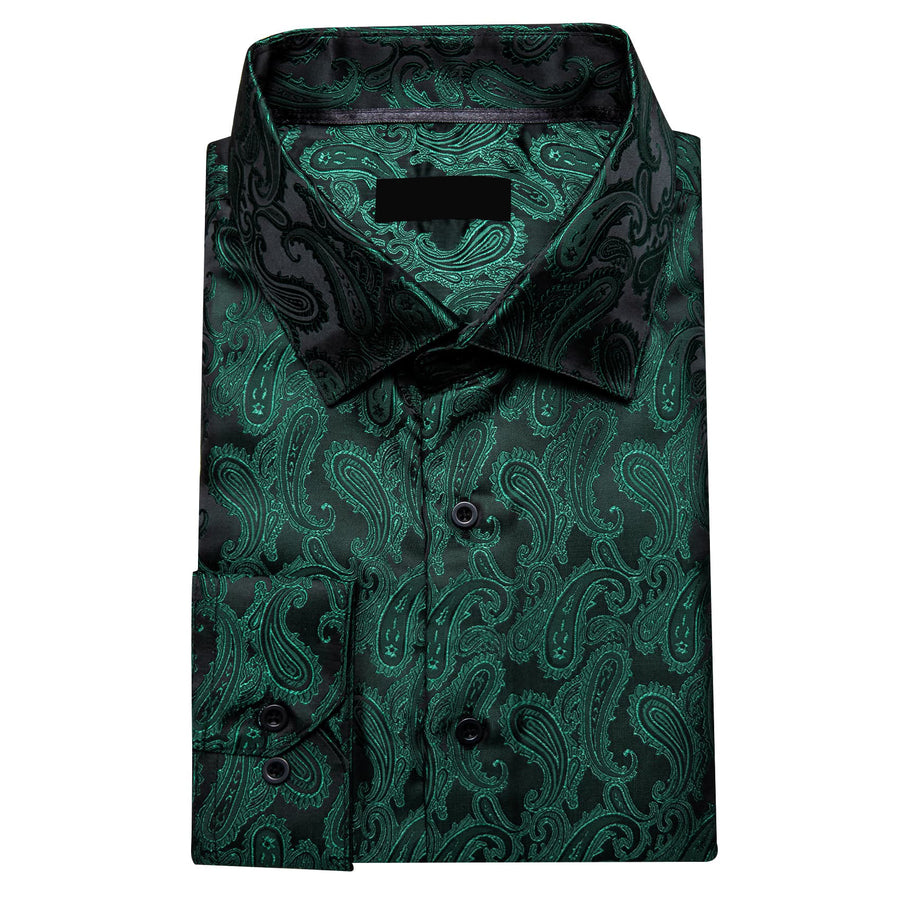 Sapphire Pine Green Paisley Silk Dress Shirt shirt    - Sophisticated Gentlemen