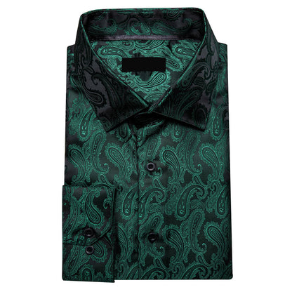 Sapphire Pine Green Paisley Silk Dress Shirt shirt    - Sophisticated Gentlemen