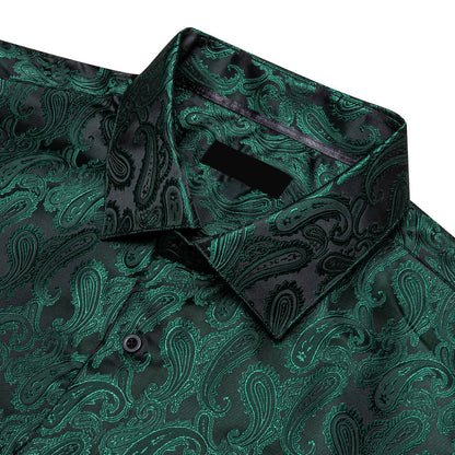 Sapphire Pine Green Paisley Silk Dress Shirt shirt    - Sophisticated Gentlemen