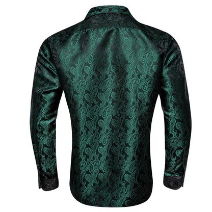 Sapphire Pine Green Paisley Silk Dress Shirt shirt    - Sophisticated Gentlemen
