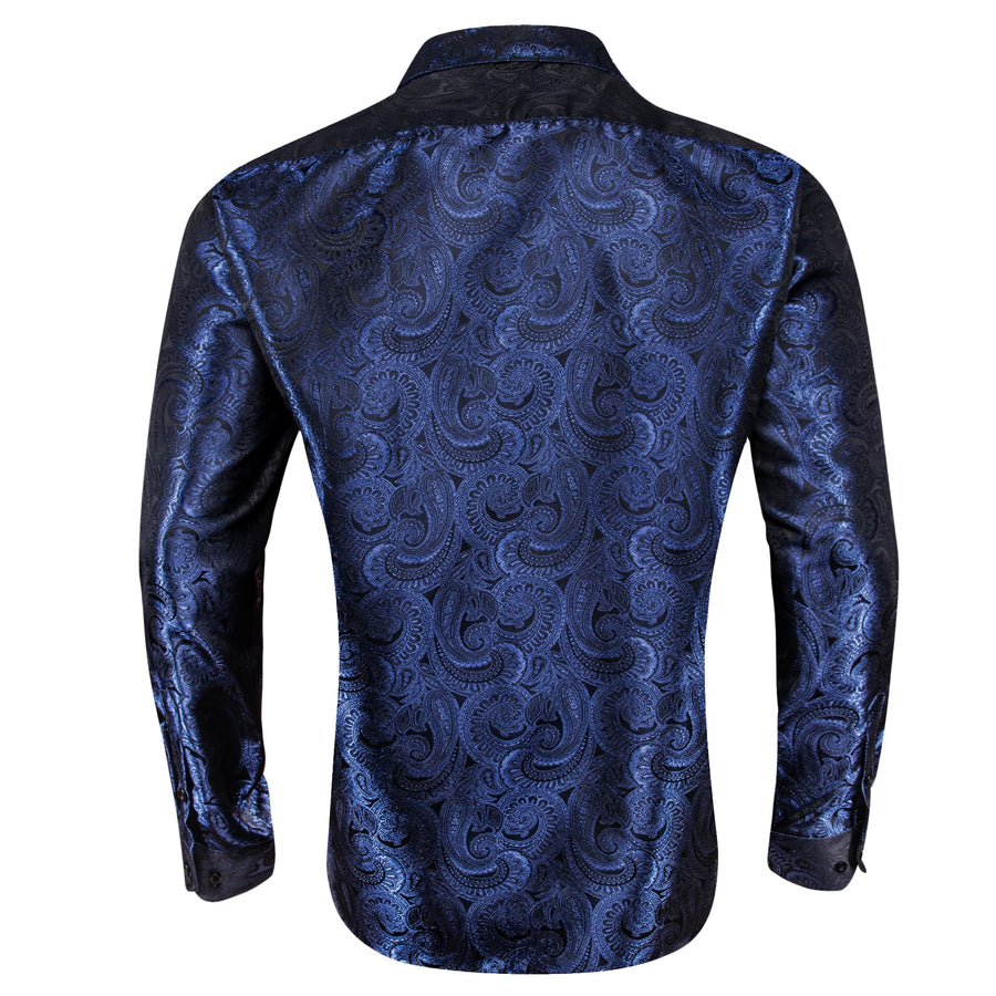Navy Blue Paisley Silk Dress Shirt shirt    - Sophisticated Gentlemen