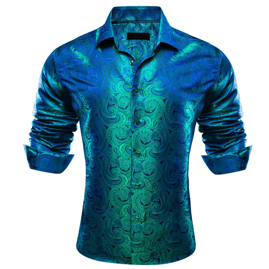 Blue Green Paisley Silk Dress Shirt shirt    - Sophisticated Gentlemen