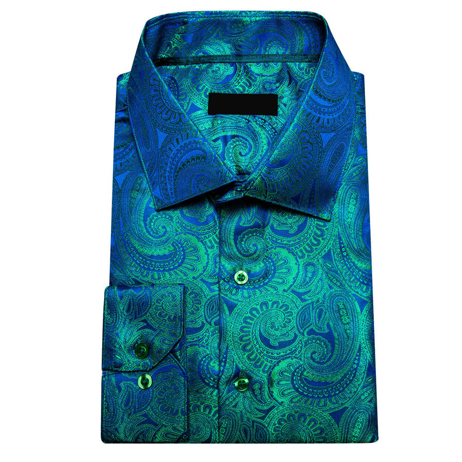Blue Green Paisley Silk Dress Shirt shirt    - Sophisticated Gentlemen