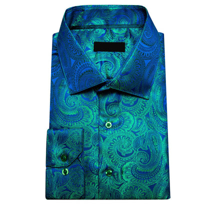 Blue Green Paisley Silk Dress Shirt shirt    - Sophisticated Gentlemen