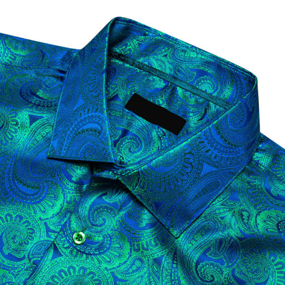 Blue Green Paisley Silk Dress Shirt shirt    - Sophisticated Gentlemen