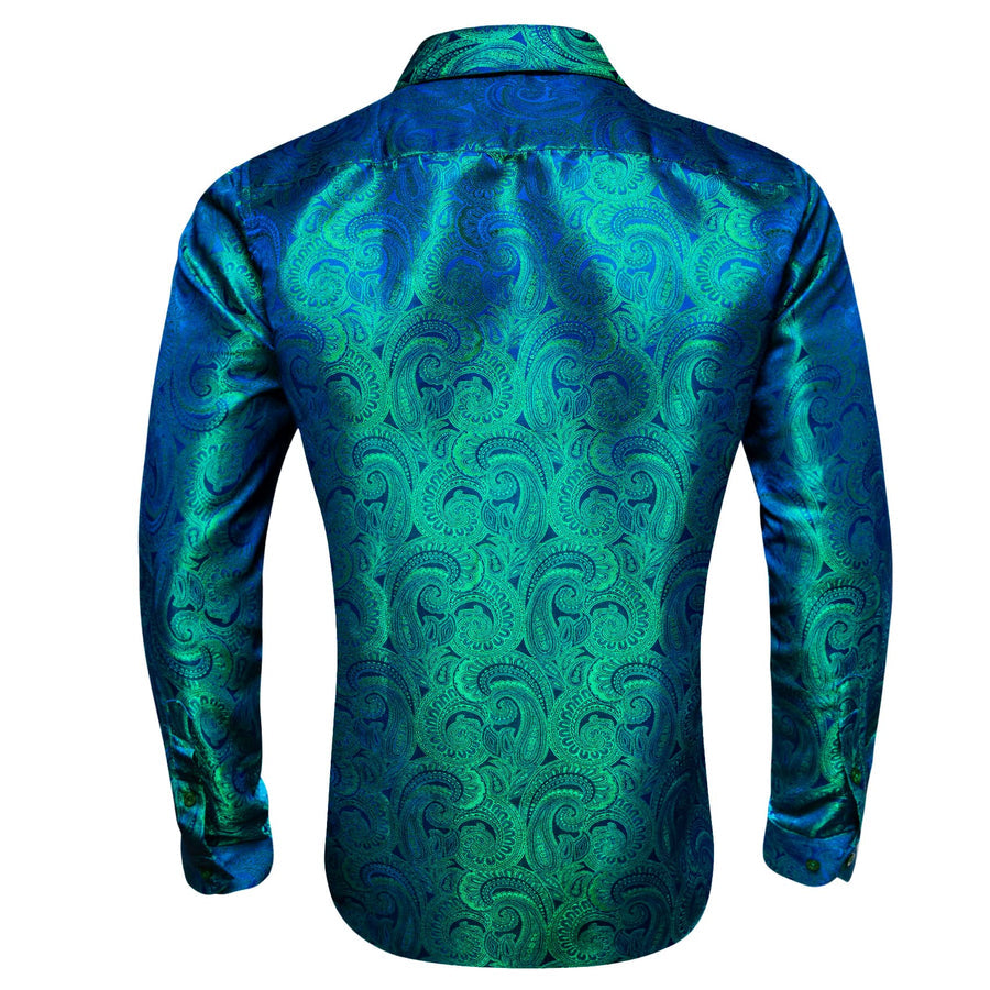 Blue Green Paisley Silk Dress Shirt shirt    - Sophisticated Gentlemen