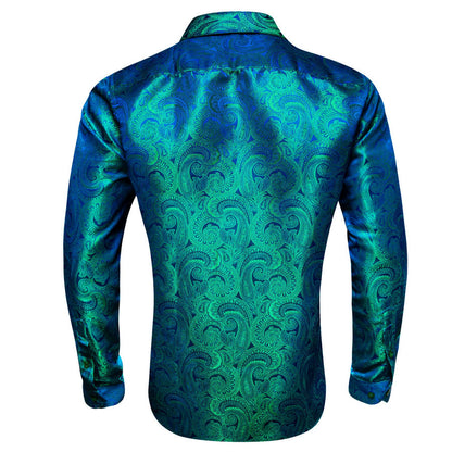 Blue Green Paisley Silk Dress Shirt shirt    - Sophisticated Gentlemen