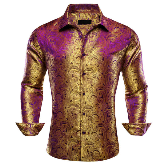Tortilla Brown Paisley Silk Dress Shirt shirt S   - Sophisticated Gentlemen