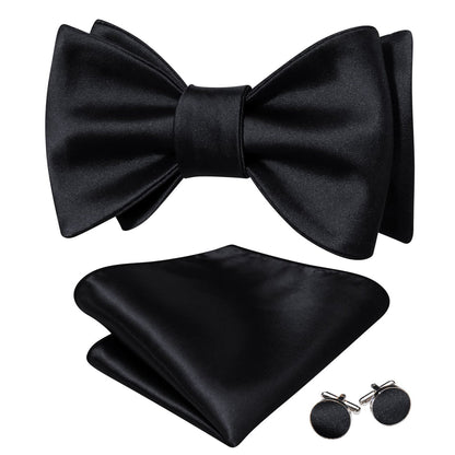Black Solid Bow Tie Set bow ties    - Sophisticated Gentlemen