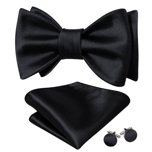 Black Solid Bow Tie Set bow ties    - Sophisticated Gentlemen