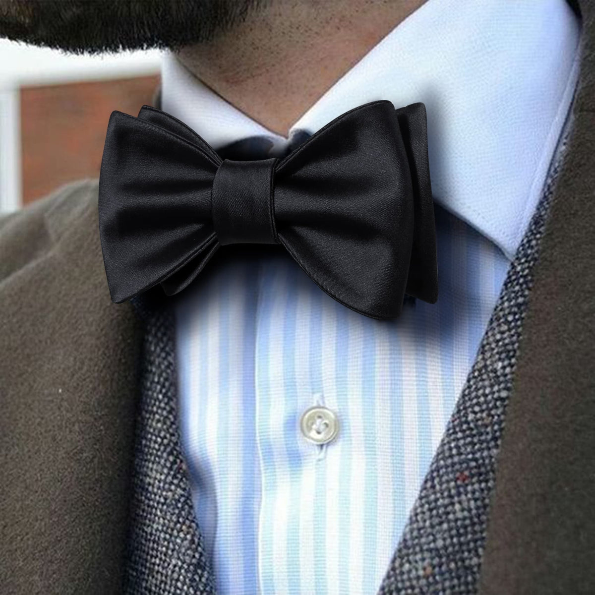 Black Solid Bow Tie Set bow ties    - Sophisticated Gentlemen