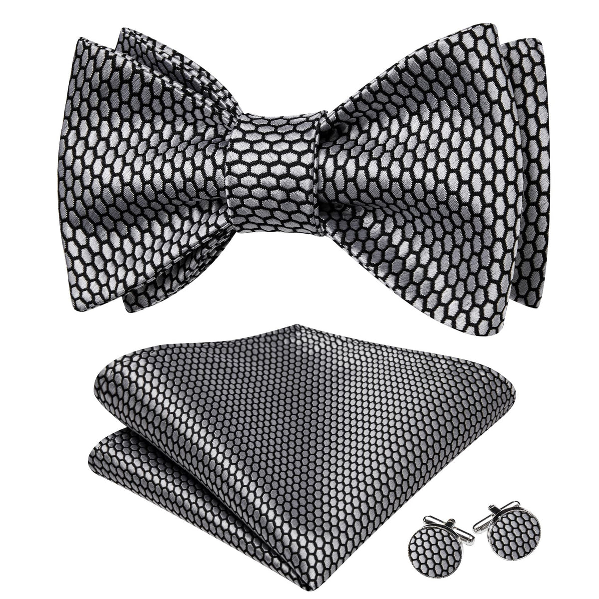 Black Silver Geometric Self-Tied Bow Tie Set bow ties    - Sophisticated Gentlemen