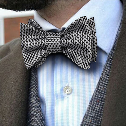 Black Silver Geometric Self-Tied Bow Tie Set bow ties    - Sophisticated Gentlemen