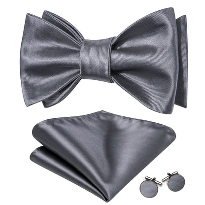 Gray Solid Bow Tie Set bow ties    - Sophisticated Gentlemen