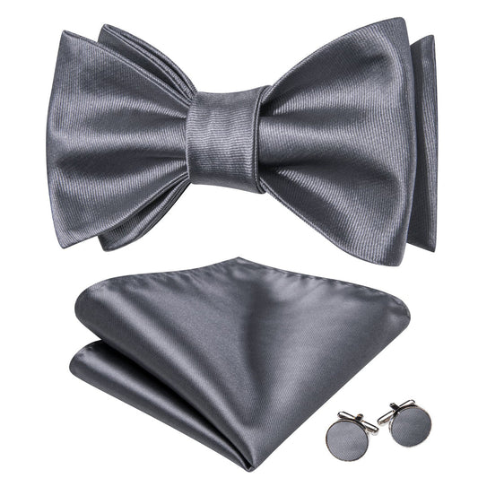 Gray Solid Bow Tie Set bow ties    - Sophisticated Gentlemen