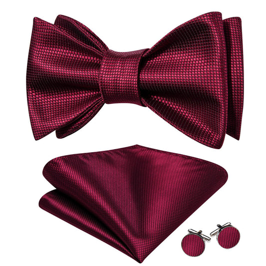 Burgundy Red Plaid Formal Bow Tie Set bow ties    - Sophisticated Gentlemen