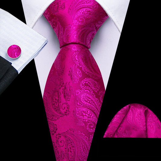 Violet and Red Paisley Jacquard Tie, Pocket Square, and Cufflinks Set tie sets    - Sophisticated Gentlemen