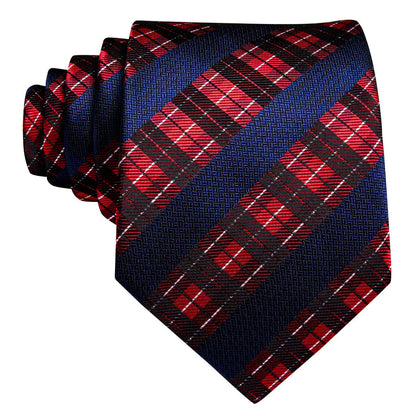 Dark Blue Red White Checkered Tie, Pocket Square and Cufflinks Set tie sets    - Sophisticated Gentlemen