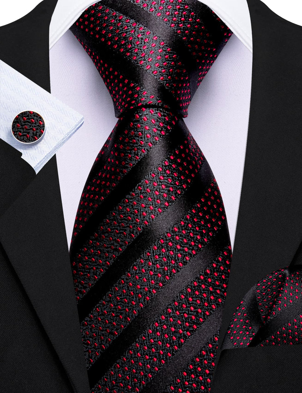 Black Red Polka Dots Tie, Pocket Square and Cufflinks Set tie sets    - Sophisticated Gentlemen