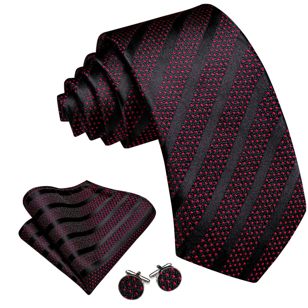 Black Red Polka Dots Tie, Pocket Square and Cufflinks Set tie sets    - Sophisticated Gentlemen
