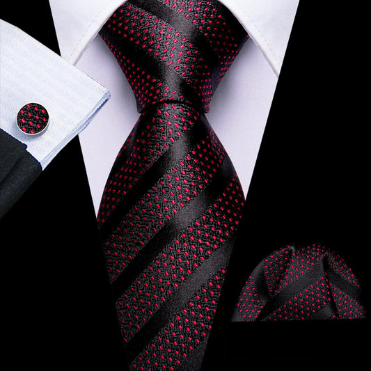 Black Red Polka Dots Tie, Pocket Square and Cufflinks Set tie sets    - Sophisticated Gentlemen
