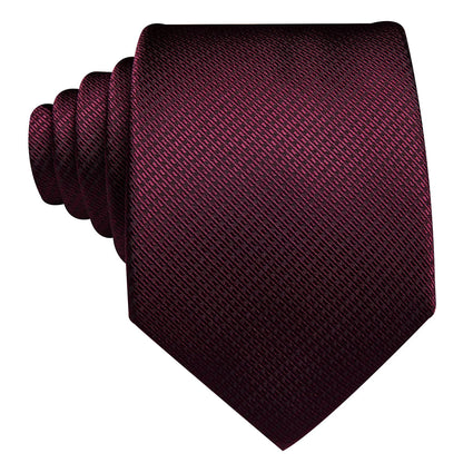 Dark Red Geometric Jacquard Tie, Pocket Square, and Cufflinks Set tie sets    - Sophisticated Gentlemen