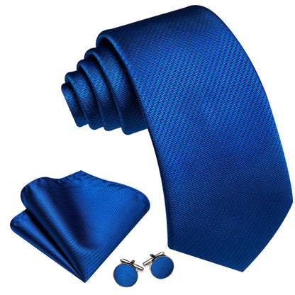 Royal Blue Jacquard Geometric Tie, Pocket Square and Cufflinks Set tie sets    - Sophisticated Gentlemen