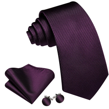 Deep Purple Geometric Tie, Pocket Square, and Cufflinks Set tie sets    - Sophisticated Gentlemen