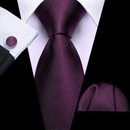 Deep Purple Geometric Tie, Pocket Square, and Cufflinks Set tie sets    - Sophisticated Gentlemen