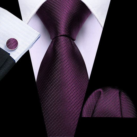 Deep Purple Geometric Tie, Pocket Square, and Cufflinks Set tie sets    - Sophisticated Gentlemen