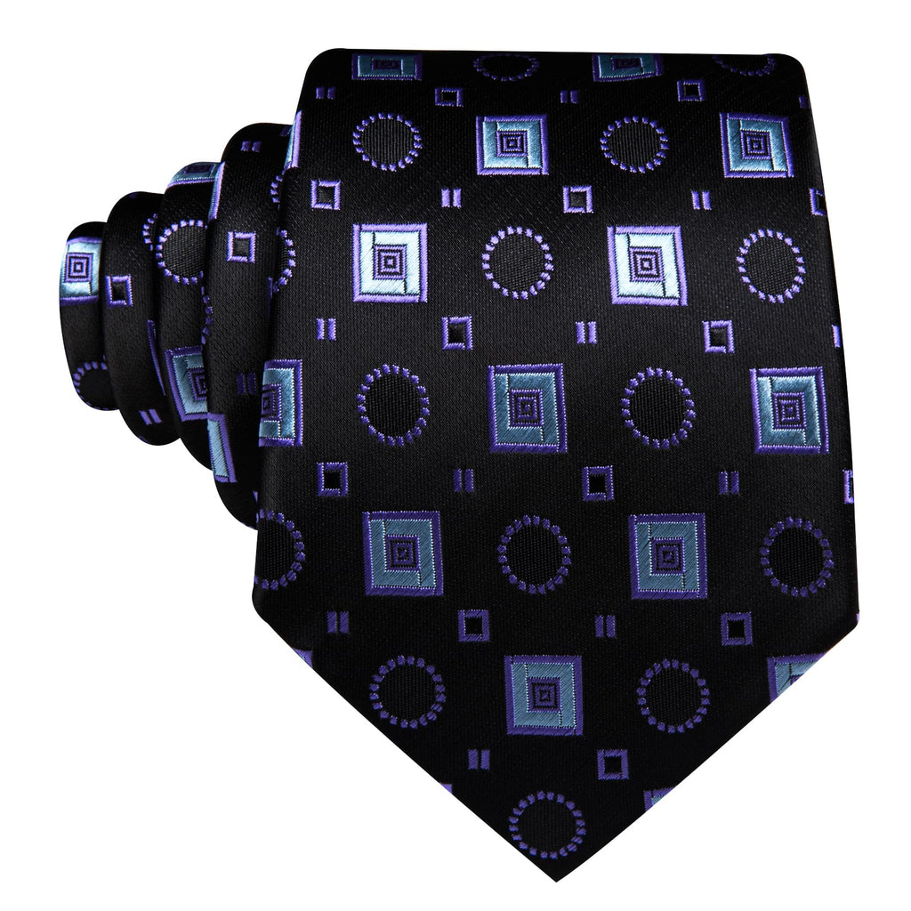 Black, Purple, and Blue Jacquard Square Pattern Tie, Pocket Square, and Cufflinks Set tie sets    - Sophisticated Gentlemen