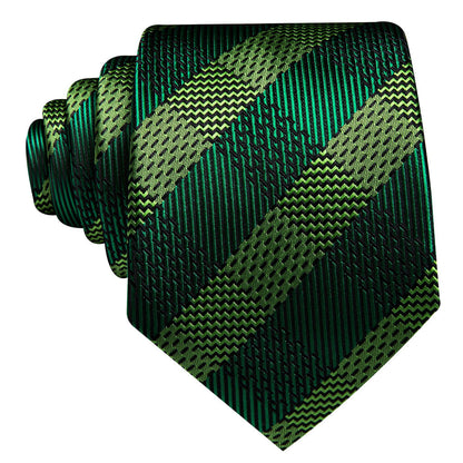Dark Green and Chartreuse Checkered Tie, Pocket Square, and Cufflinks Set tie sets    - Sophisticated Gentlemen