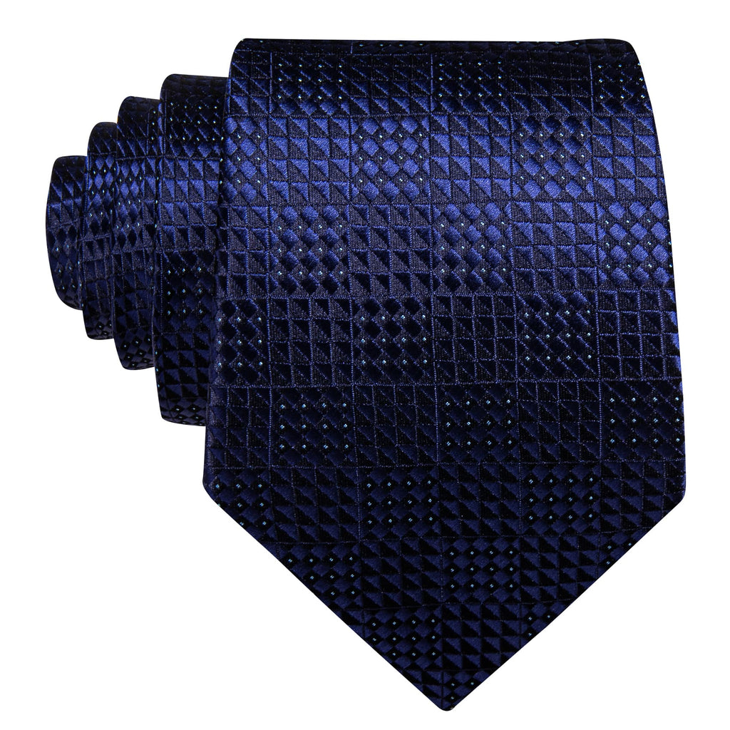 Navy Blue Geometric Jacquard Tie, Pocket Square, and Cufflinks Set tie sets    - Sophisticated Gentlemen