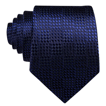 Navy Blue Geometric Jacquard Tie, Pocket Square, and Cufflinks Set tie sets    - Sophisticated Gentlemen