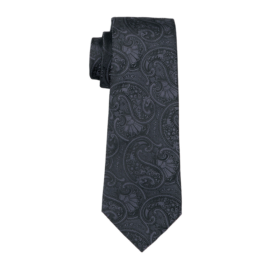 Classic Black Floral Silk XL Tie, Pocket Square and Cufflinks tie sets    - Sophisticated Gentlemen