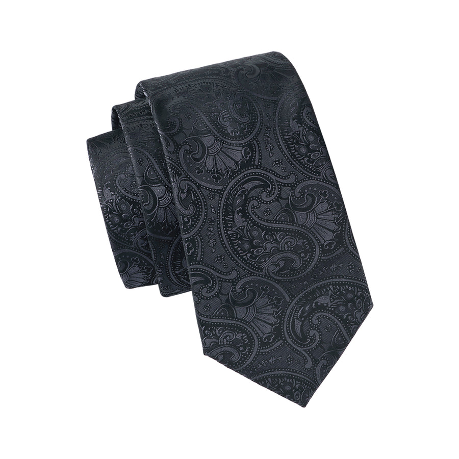 Classic Black Floral Silk XL Tie, Pocket Square and Cufflinks tie sets    - Sophisticated Gentlemen