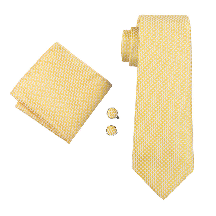 Yellow Plaid Silk XL Tie, Pocket Square and Cufflinks tie sets    - Sophisticated Gentlemen