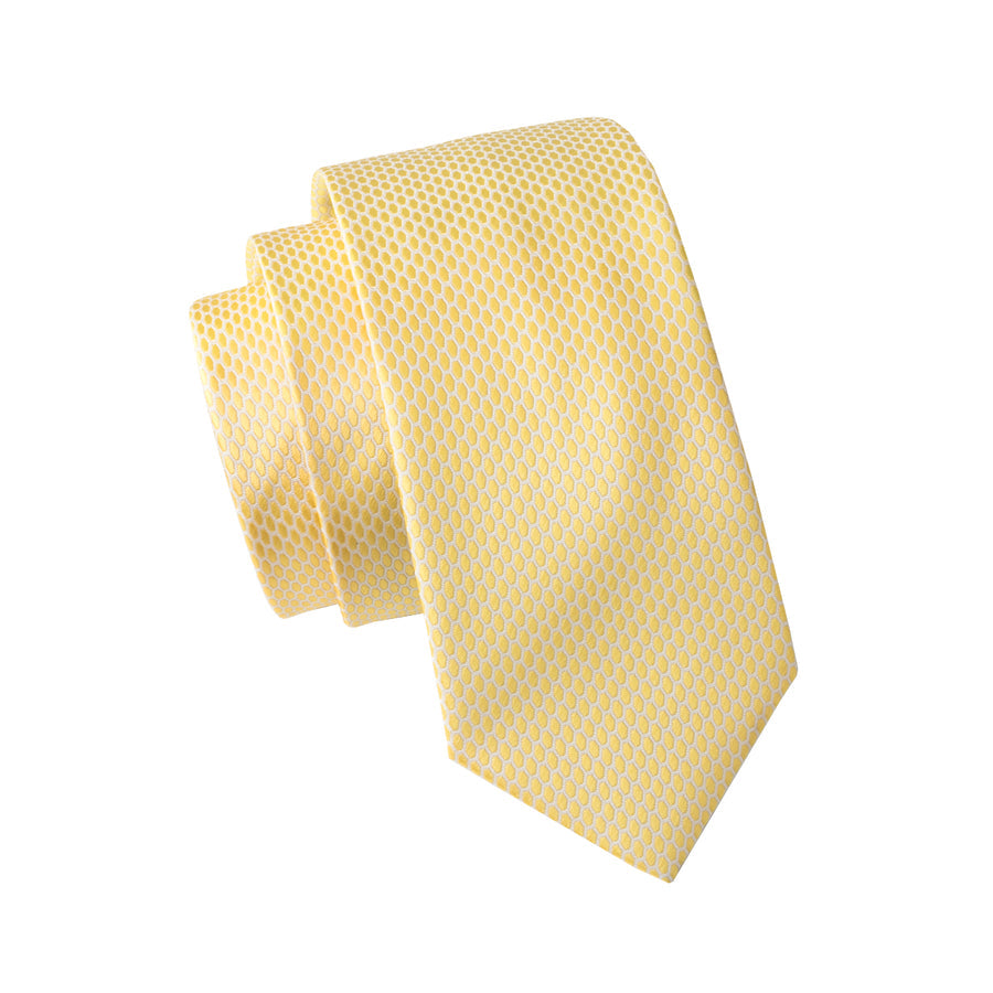 Yellow Plaid Silk XL Tie, Pocket Square and Cufflinks tie sets    - Sophisticated Gentlemen