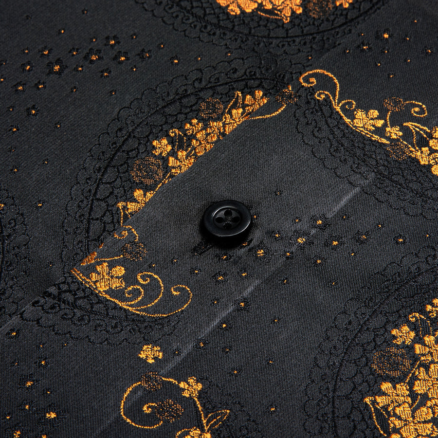 Black Golden Floral Silk Dress Shirt shirt    - Sophisticated Gentlemen