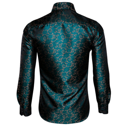 Green Floral Silk Dress Shirt shirt    - Sophisticated Gentlemen