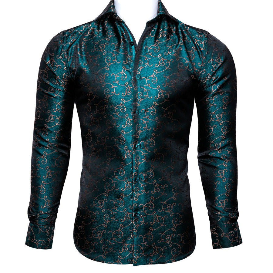 Green Floral Silk Dress Shirt shirt S   - Sophisticated Gentlemen