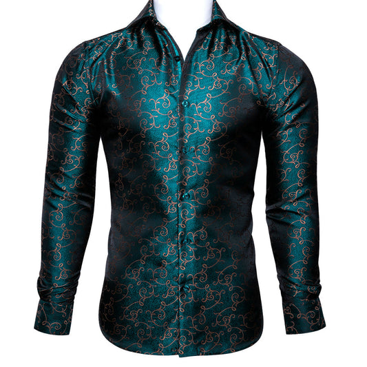 Green Floral Silk Dress Shirt shirt S   - Sophisticated Gentlemen