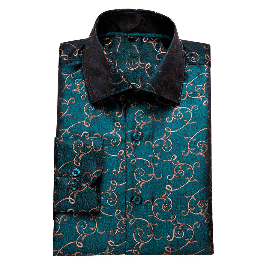 Green Floral Silk Dress Shirt shirt    - Sophisticated Gentlemen