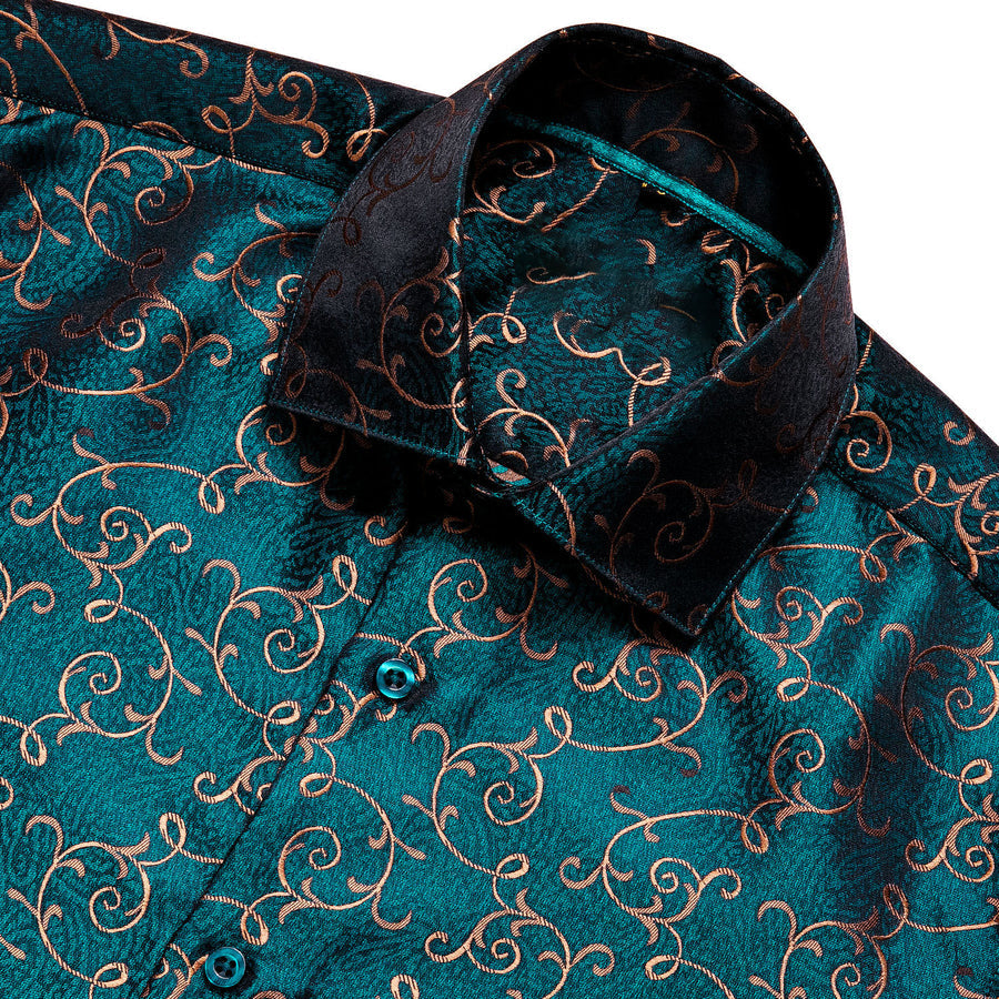 Green Floral Silk Dress Shirt shirt    - Sophisticated Gentlemen